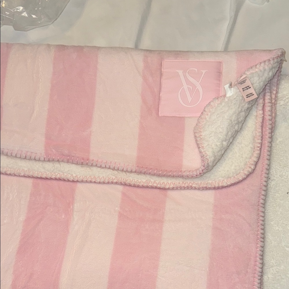 Victoria's Secret Pink & White soft Striped Blanket